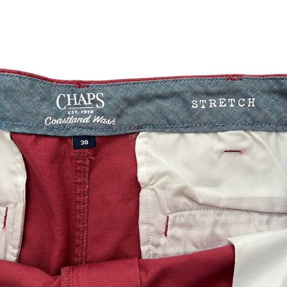 Chaps Men's Saltwater Red Bermuda Chino‎ Flat Front Slash Pockets Shorts Size 38 - Picture 4 of 7